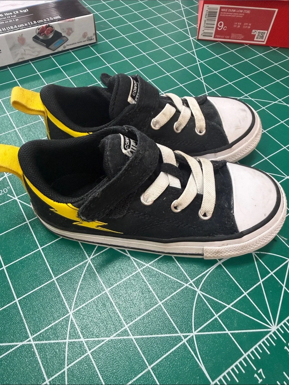Converse Kids Black and White Canvas Sneakers with Yellow Heel Tabs